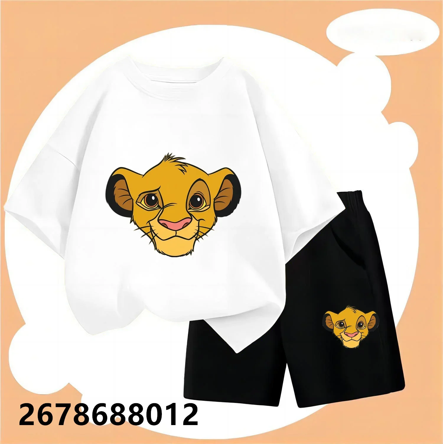 Disney Lion Boy Girl Summer T-shirt Set Kids Clothing 2pcs Shorts Cartoon Children Tops Tees Sports Tracksuits Summer Outfits