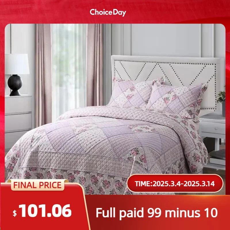 

Floral Cotton Quilt Set 3PCS Bedspread on the Bed Patchwork Queen Size Lightweight Quilted Coverlet Summer Blanket for Bed