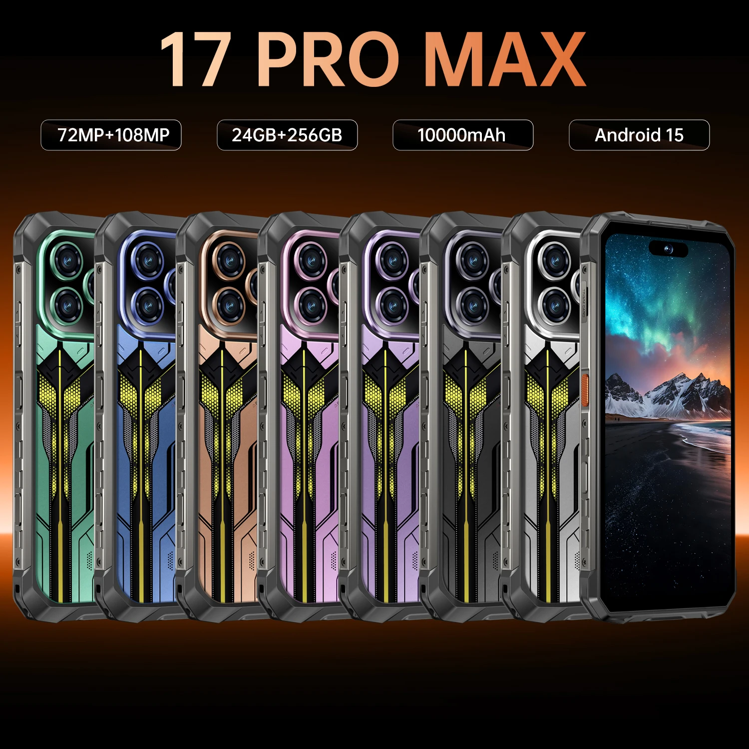 هاتف IVMI 17PROMAX متين يعمل بنظام أندرويد 15 بشاشة 7.2 بوصة HD + شاشة 24 جيجابايت + 256 جيجابايت رام كاميرا 108 ميجابكسل هاتف 10000 مللي أمبير في الساعة