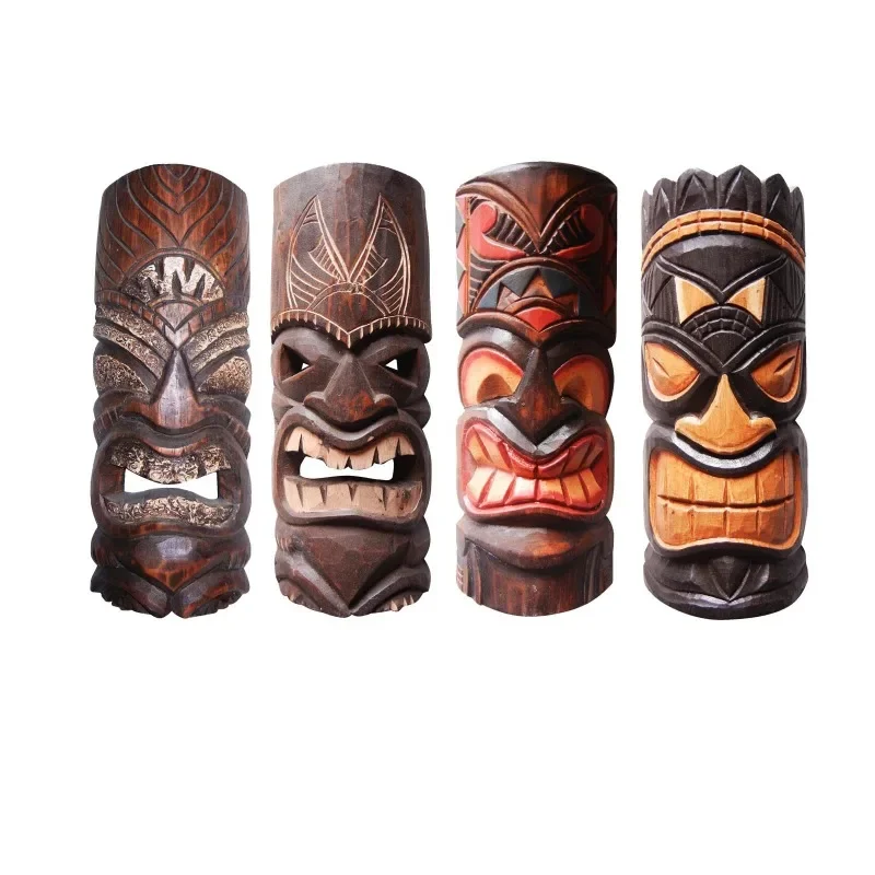 

Hand carved WoodMask Hawaiian Tribal Polynesia Style Island Crafted Mask Home Decoration