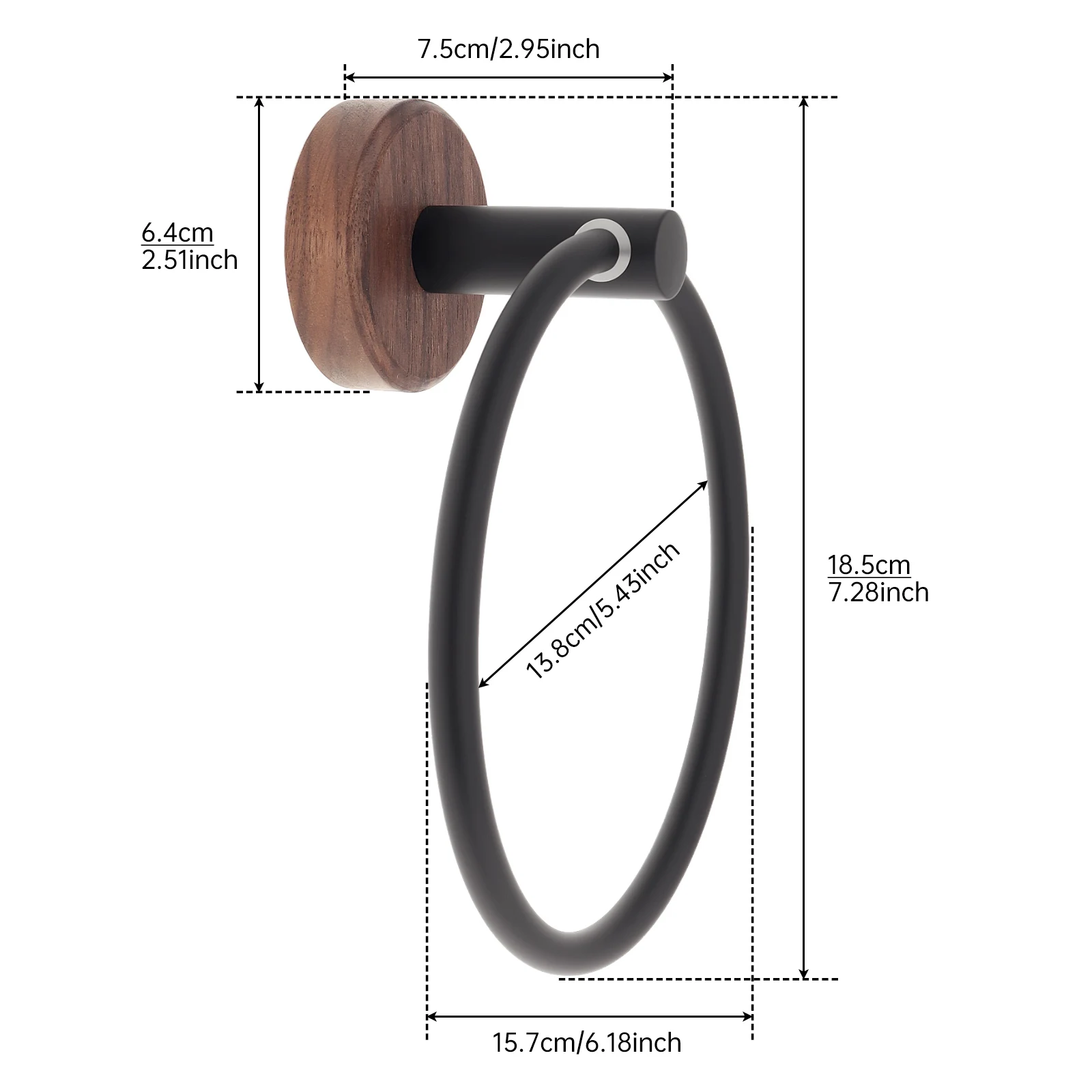 Walnut Base Space Aluminum Detachable Wood Towel Rack for Kitchen / Bathroom with Screw,Wall Mount Wooden Towel Racks
