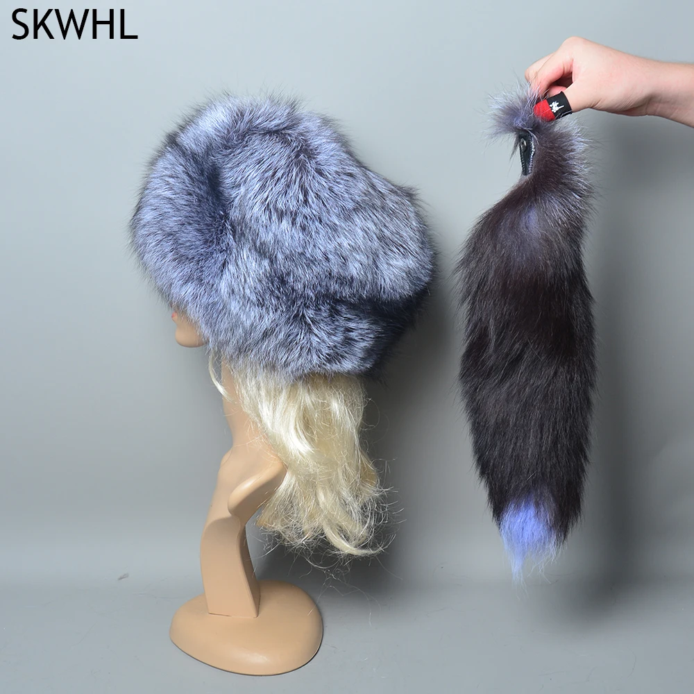 

2024 Unisex Real Fox Fur Beanies Hat Mongolian Hat Unique Process Fox Tail Design Luxury Winter Warm Hats For Fashion Bomber Hat