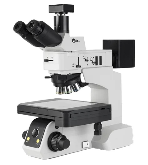 Trinocular Metallographic microscope with transmitted and reflected illumination for material analysis