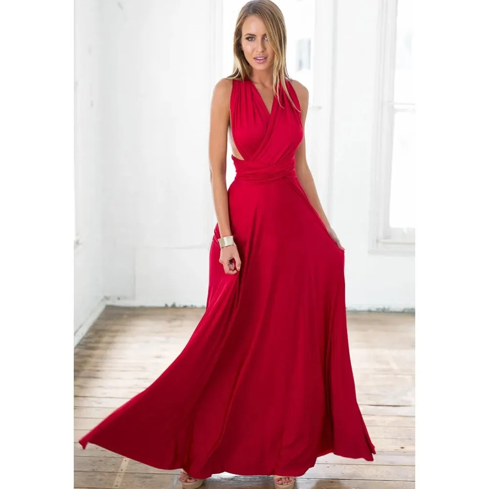 Donne sexy Multiway Wrap Convertible Boho Maxi Club Abito rosso Fasciatura Abito lungo Party Damigelle d'onore Infinity Robe Longue Femme
