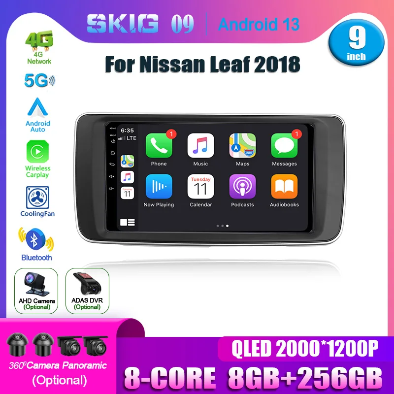 Android 14 For Nissan Leaf 2018 Car Radio Multimedia Video Player Navigation 4G GPS WIFI Wireless Bluetooth Carplay Touch Screen