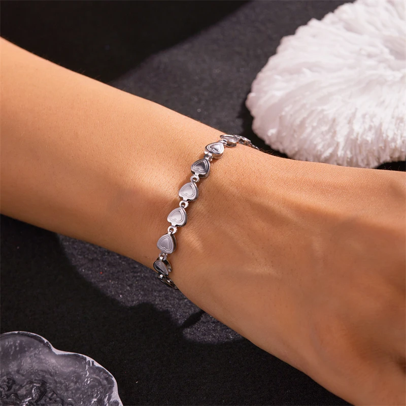 316L Stainless Steel 2025 New Fashion Jewelry Set Young Style Love Heart Splicing Charm Chain Choker Necklace Bracelet For Women