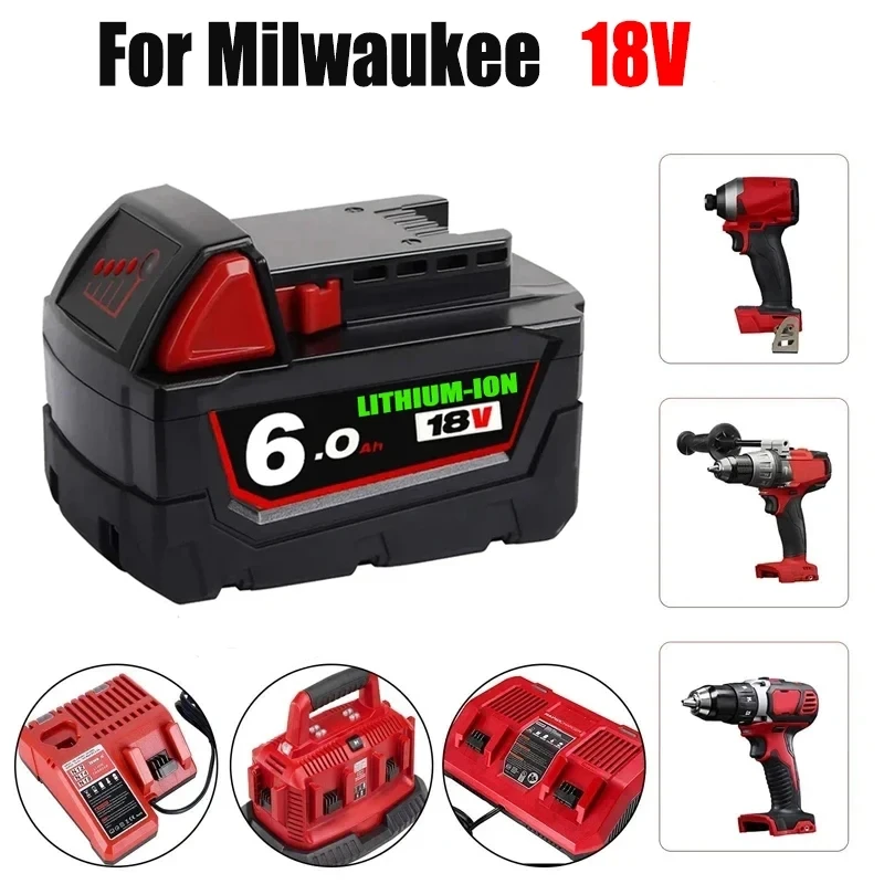 New 18V 6Ah Replacement for Milwaukee M18 XC Lithium Battery 48-11-1860 48-11-1850 48-11-1840 48-11-1820 Rechargeable Battery