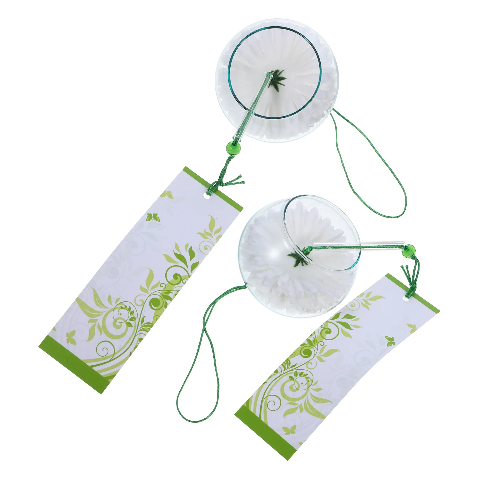 2Pcs Glass Wind Chime Japanese Style Hanging Wind Bell Balcony Garden Home Decor Delicate Sound Paper Tag Ornament