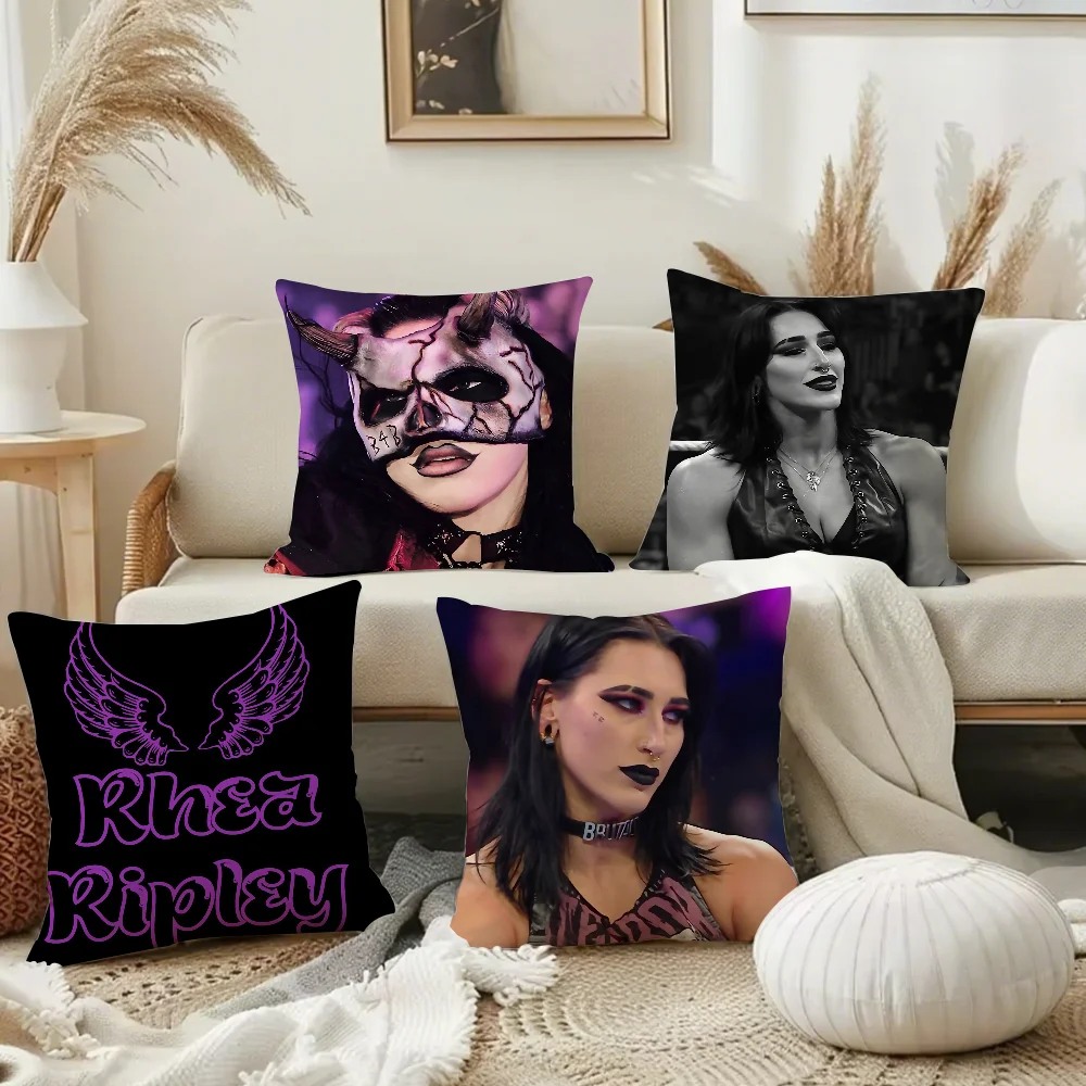 R-Rhea R-Ripley Pillow Case Square Double-Sided Printing Short Plush Sofa Cushion Cover Bedroom Bedside Pillow