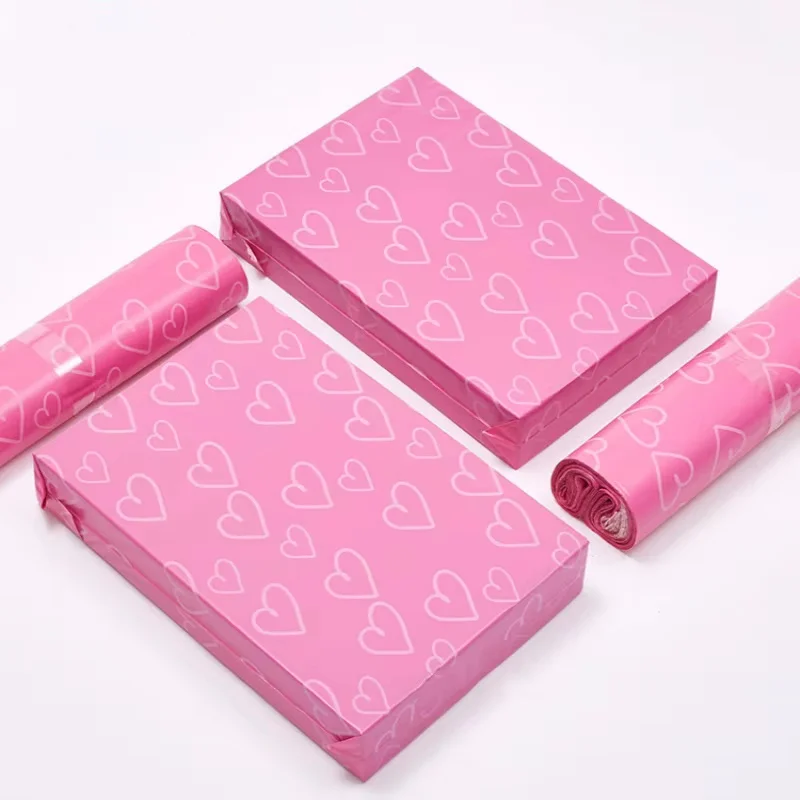 Lovely Pink Heart Poly Mailing Express Bag DIY Adhesive Envelope Mailer Pouches Plastic Gift Box Clothing Dress Packaging Bag