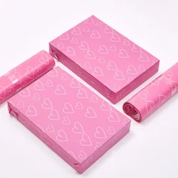 Lovely Pink Heart Poly Mailing Express Bag DIY Adhesive Envelope Mailer Pouches Plastic Gift Box Clothing Dress Packaging Bag