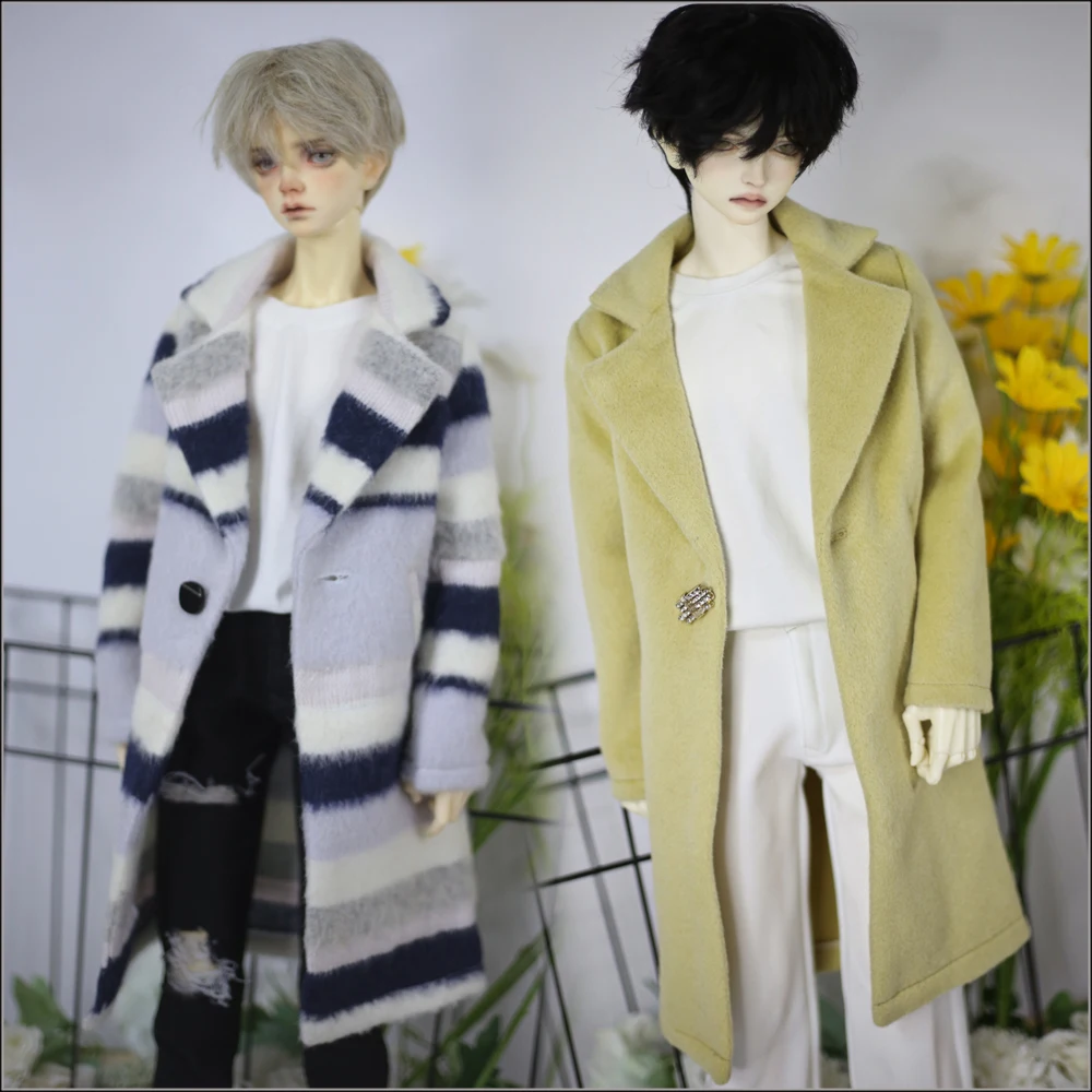 Limited BJD doll clothes 1/3 DDSD fashion yellow overcoat POPO68 Uncle ID75 striped cashmere winter windbreaker DOLL accessories