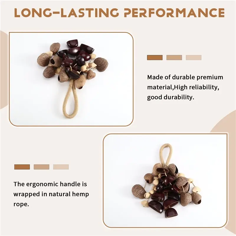 A06F-Sound Healing Instrument Hand Cranked Wind Chime Seed Shell Shaker 3 Kinds Of 33 Natural Nut Shells