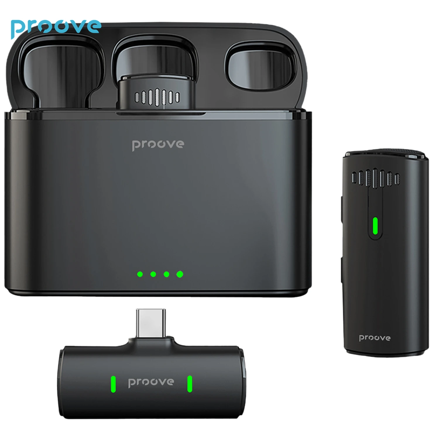 

Proove Demo Wireless Microphone Microphone Charging Case Mic Portable Audio Video Recording for iPhone Android Live Gaming Mic