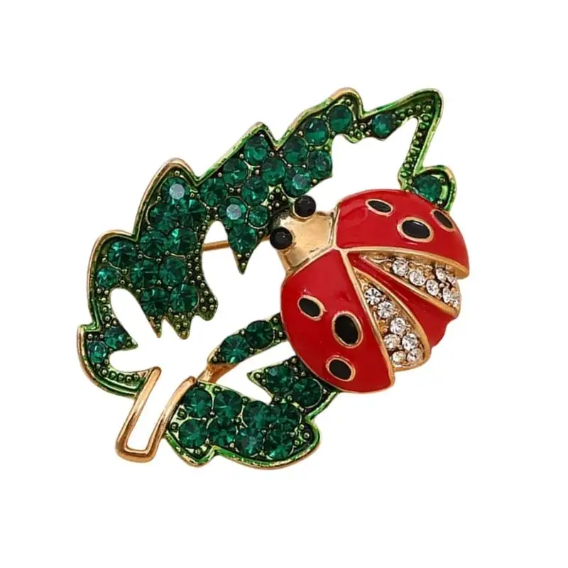 A52E Deluxe Enamel Insect Brooch Featuring Crystal Elegant Ladybugs Fashion Pin