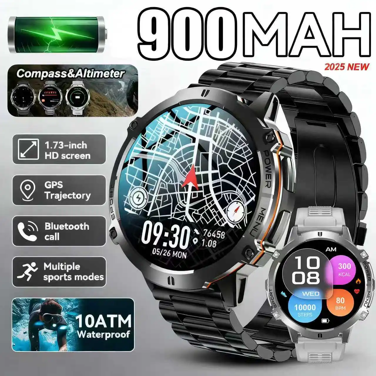 

Gifts Men For SmartWatch Sport outdoor Waterproof IP68 Compass GPS Dual-band SWIM call Bluetooth SmartWatch military X3 New 2025