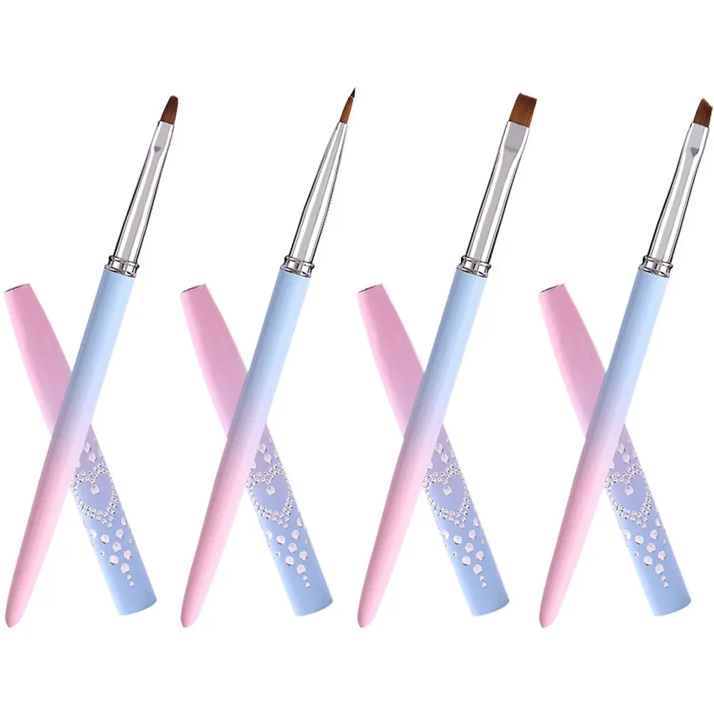 Nail Art Brush Set 4 Piece Smooth Handle Gel Painting Drawing Tools for DIY Salon Manicure