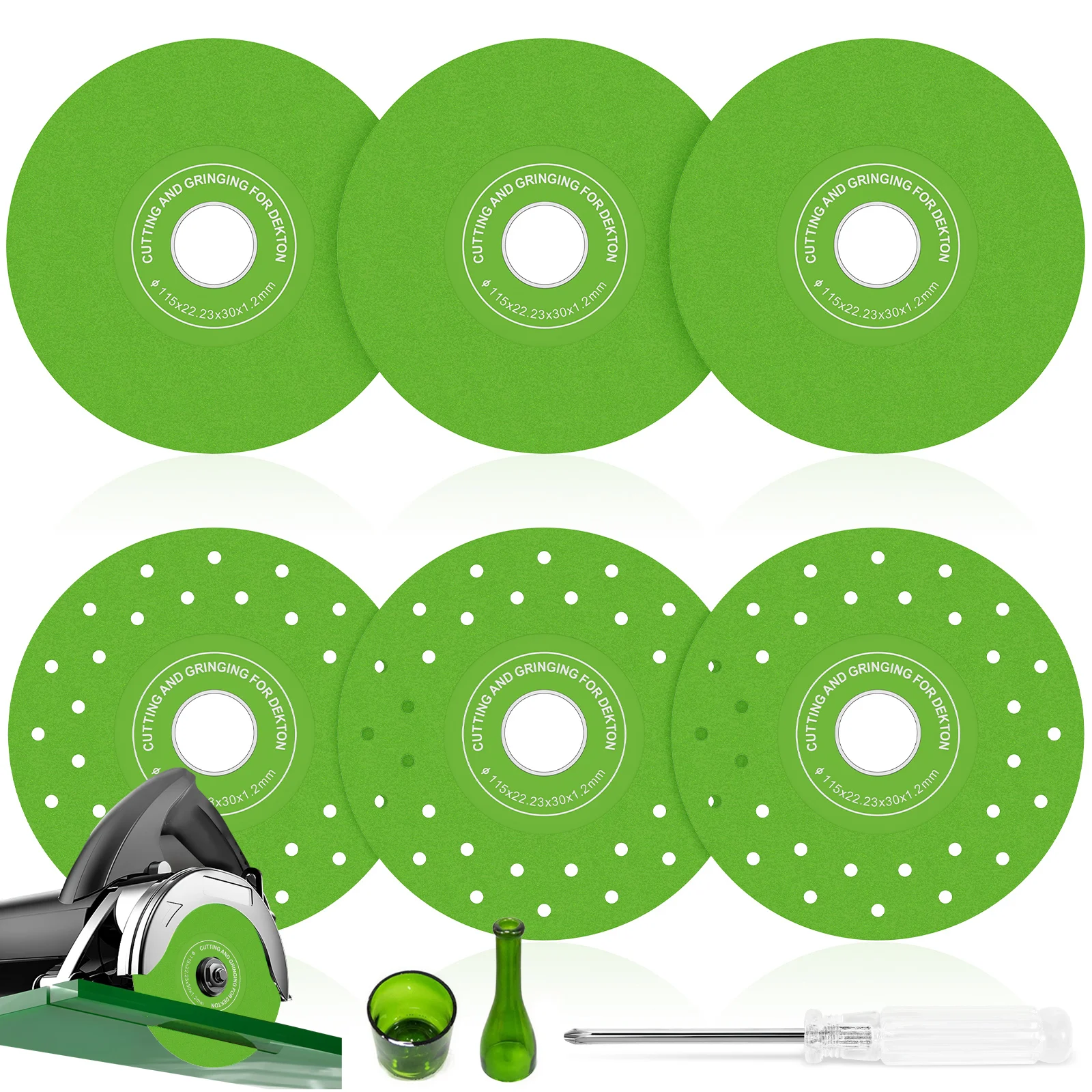 

6Pcs Diamond Saw Blade Set 4.5 Inch Porous Widened Rock Slab Cutting Disc Glass Cutting Wheel for Stone Tile Porcelain Granite
