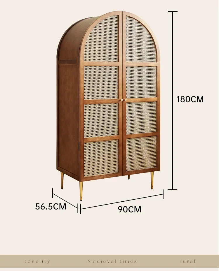 Скандинавский винтажный шкаф, шкаф из массива дерева, домашняя ротанговая спальня, для хранения и хранения, двойная дверь, большой гардероб, простой