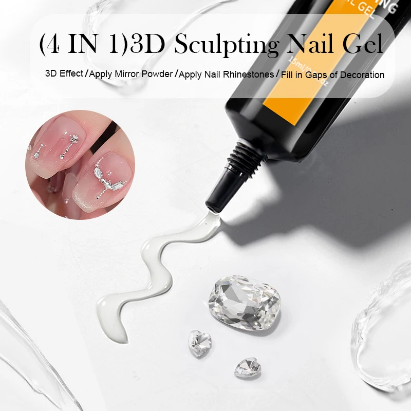 LILYCUTE 15 مللي ثلاثية الأبعاد مسمار الفن النحت هلام-4 في 1 DIY بها بنفسك تشكيل نحت لاصق الغراء مقاوم للماء مانيكير لتقوم بها بنفسك مسمار الفن تصميم