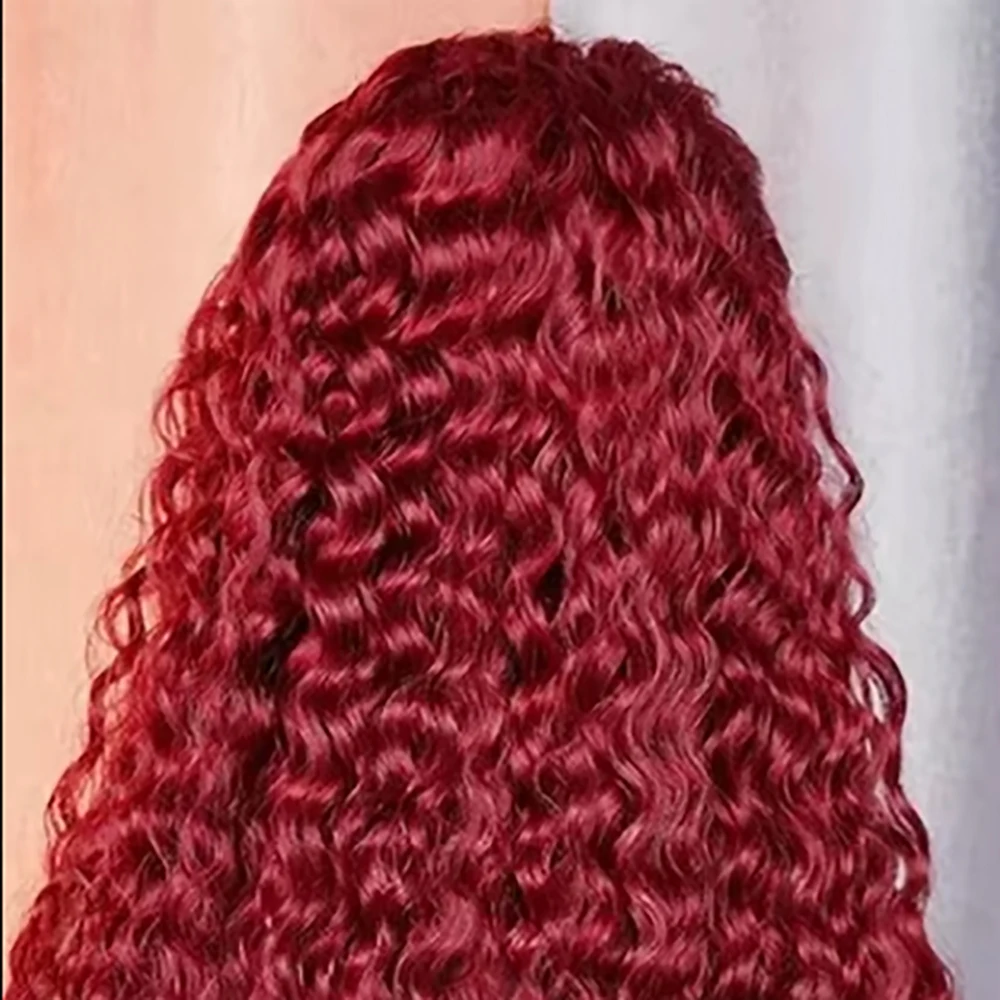 200 180 Densidad 13x4 Rizado 99J Peluca de encaje de color burdeos 36 18 pulgadas Onda profunda 13x6 HD Pelucas de cabello humano Frontal de encaje para mujeres