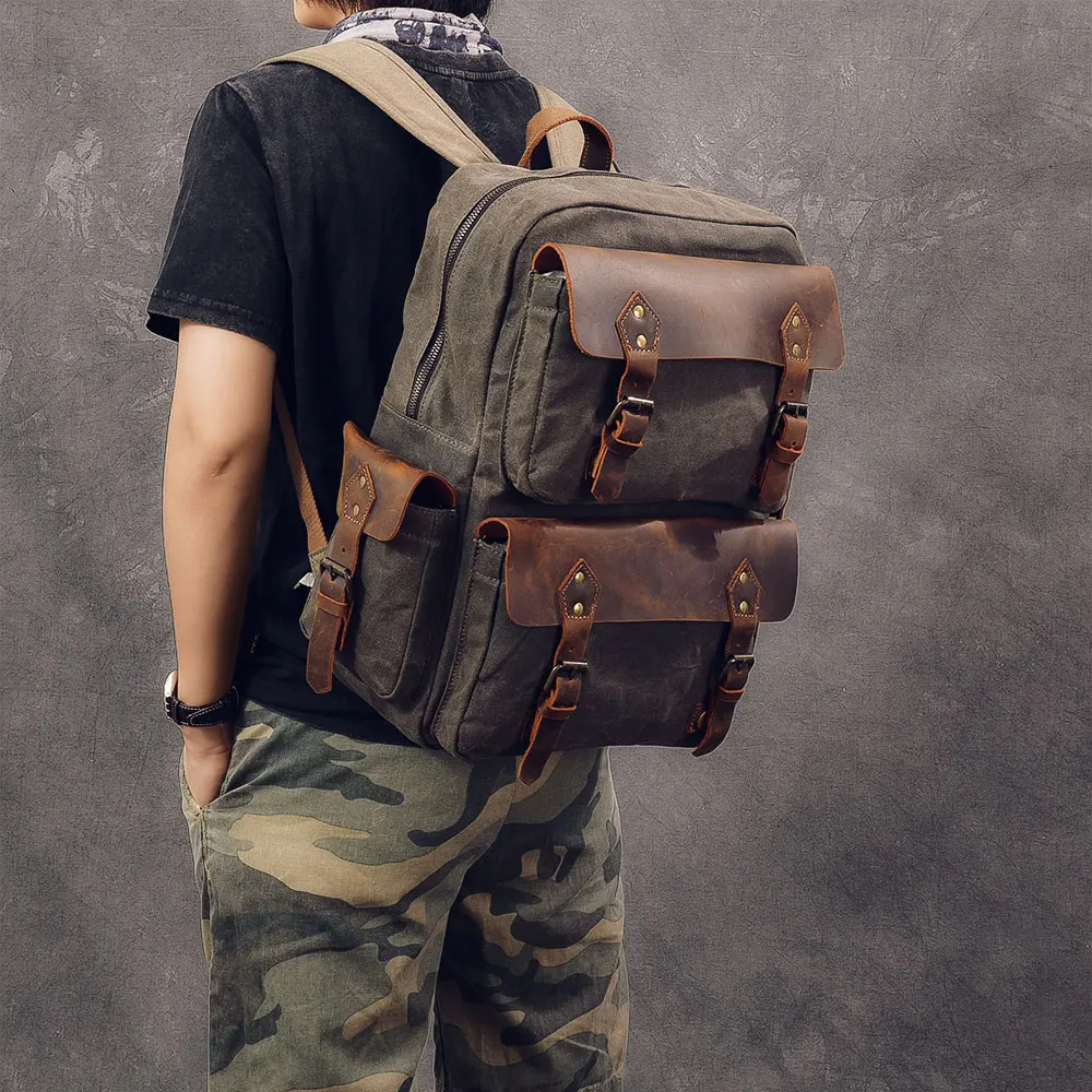 2024 Vintage Canvas with Leather Men's Backpack Large Capacity Men Travel Backpacks male Laptop Bag Waterproof school Bags