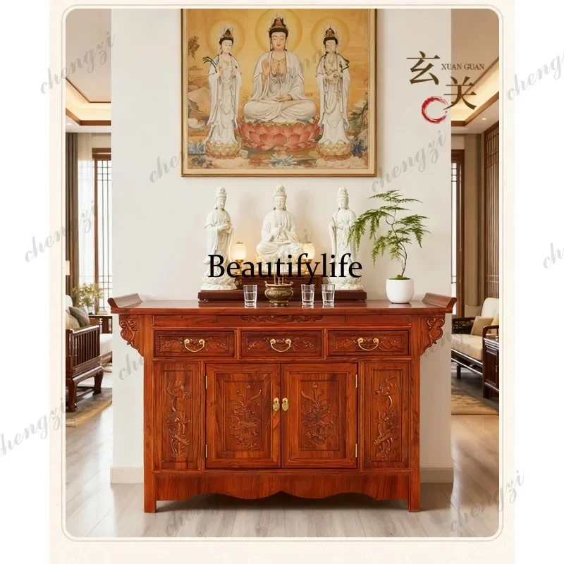 F181  Solid wood shrine  household incense table, living room Buddha  Chinese incense case Buddha table, tribute table