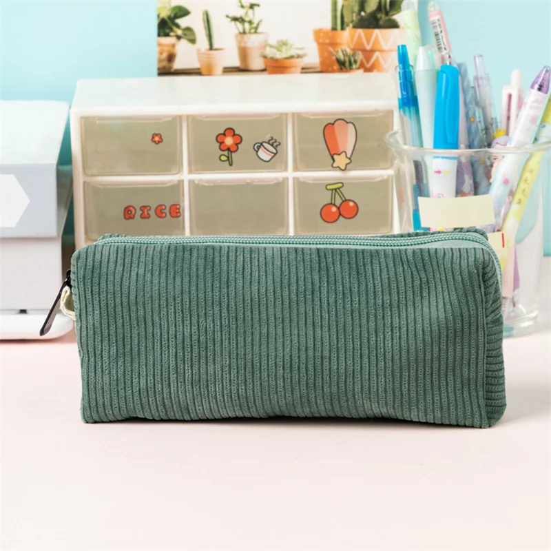 Corduroy Makeup Bag Retro Solid Color Pencil Case Large Capacity Soft Minimalist Stationery Bag Women's Cosmetics Storage Bag