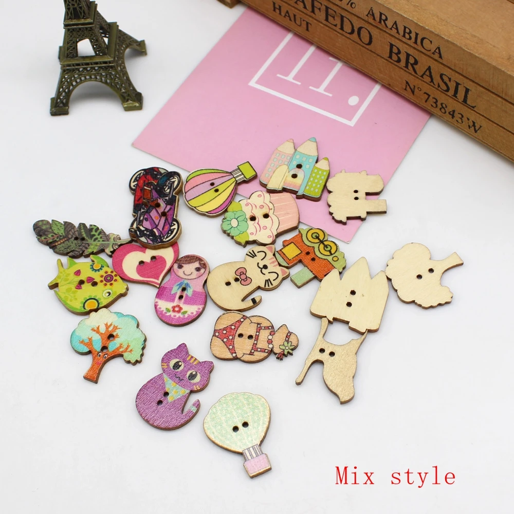 30pcs/lot  2 Hole Animal Wooden Buttons For Crafts DIYChildren Clothing Sewing Decorative Button Scrapbooking Crafts