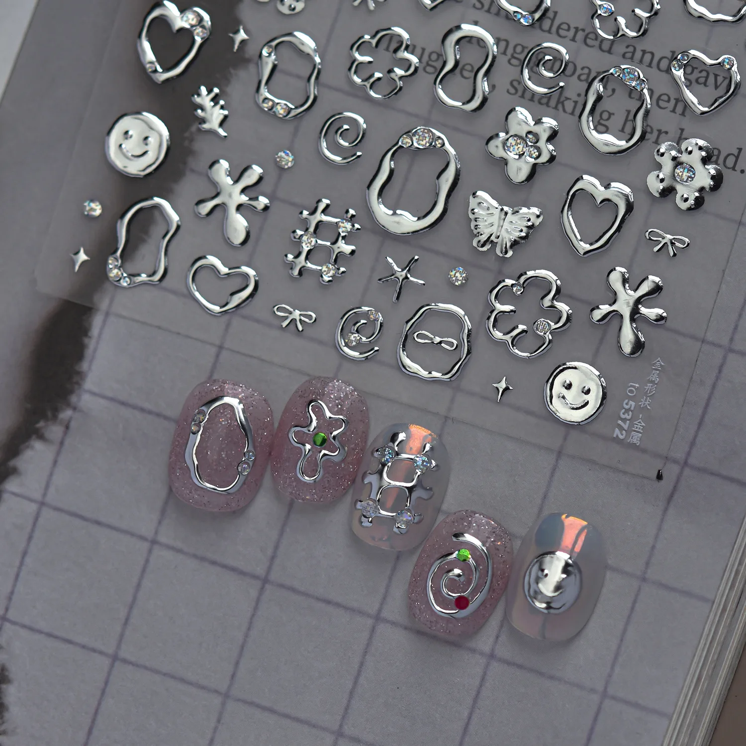 Silver Metal Star Heart Shaped Shape Nail Stickers Cute Butterfly Rabbit Bowknot Self-adhesive Nail Design Stickers DIY Decals