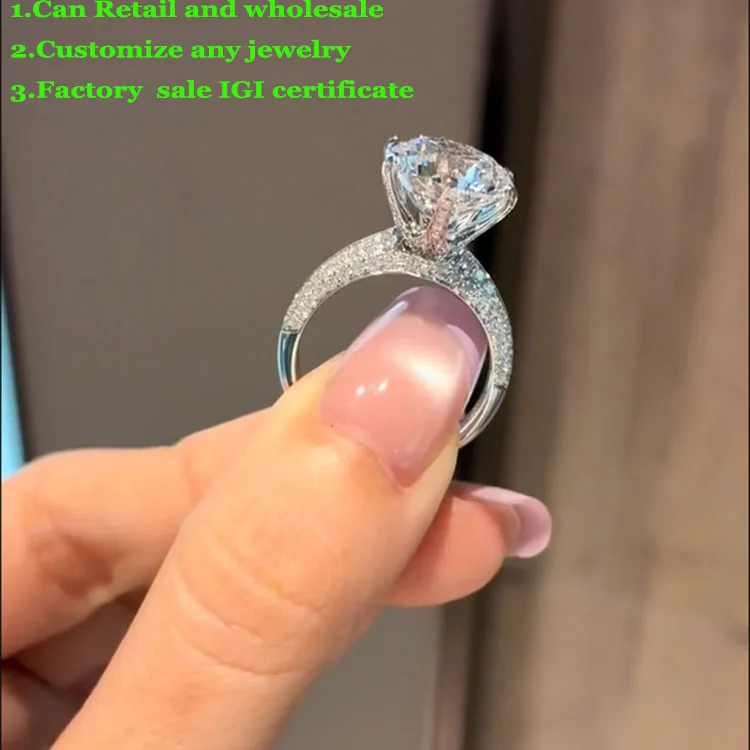 Popular Ring Round D Color 1 2 3Ct IGI Lab Growing Diamond Ring Au585 14K White Gold Ring wedding Ring party
