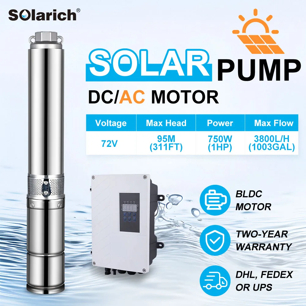 

Гибридный погружной солнечный водяной насос SOLARICH 4 дюйма, на солнечной энергии, BLDC, для ирригации в сельском хозяйстве, экологичный, эффективный, DC/AC, для сада