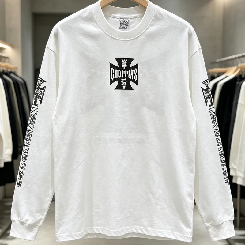 One Day Shipped Out West Coast Long Sleeve High Quality Waffle Fabric Round-neck Print T-shirt Men Women Tops