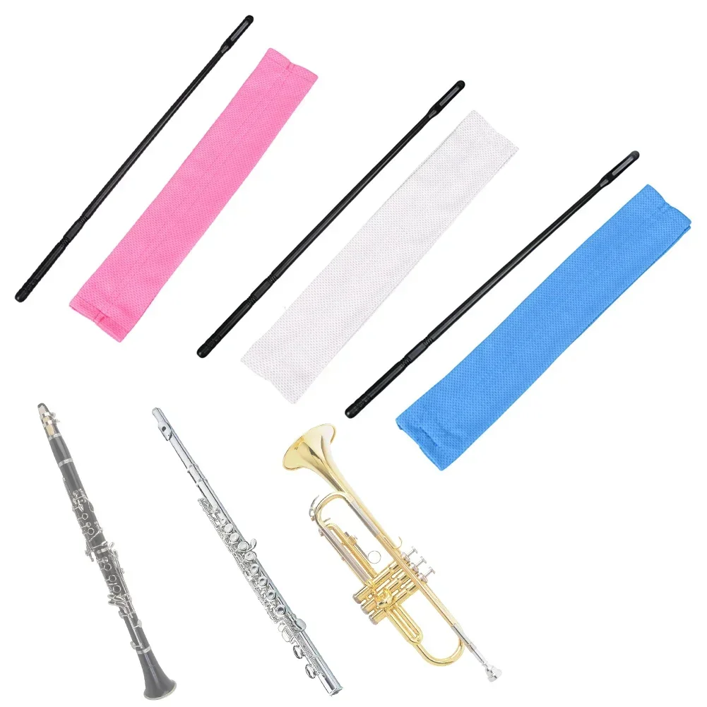 Silicone Flute Cleaning Rod With Absorbent Cloth 34.6cm Multifunctional Instrument Cleaner For Flutes & Piccolos Pink Blue Grey