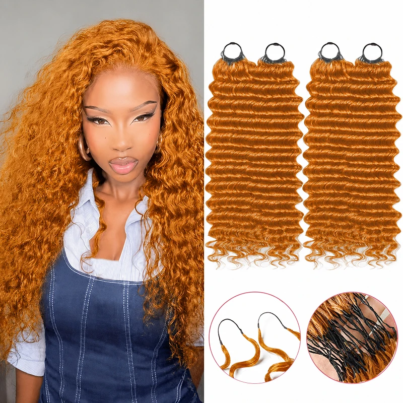 Extensions de cheveux humains ondulés profonds gingembre-orange, pré-séparées, invisibles, avec nœuds miracle au crochet, pour tresses bohèmes