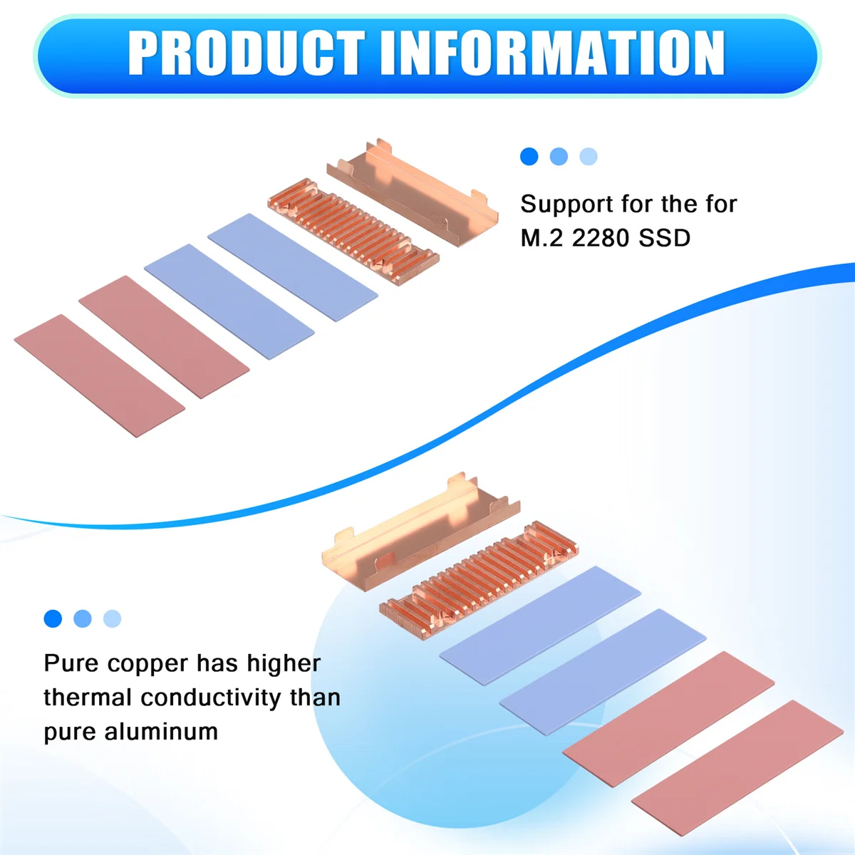 Radiador de cobre puro refrigerador para M2 NVME NGFF 2280 PCIE SSD, dissipador de calor rígido, estado sólido, ultra fino