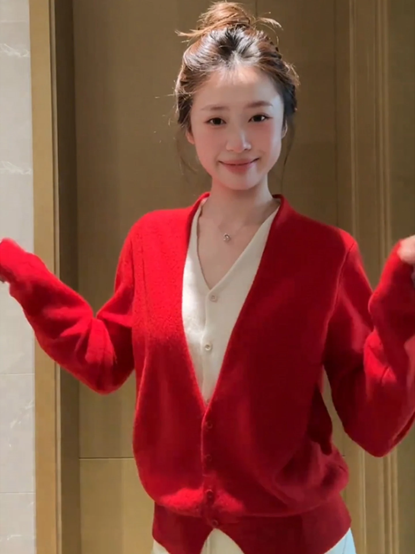 

Красный свитер V-Ne, пальто, женская вязаная верхняя одежда, ленивый Sle, осень-зима, модный корейский свободный крой, длинный све