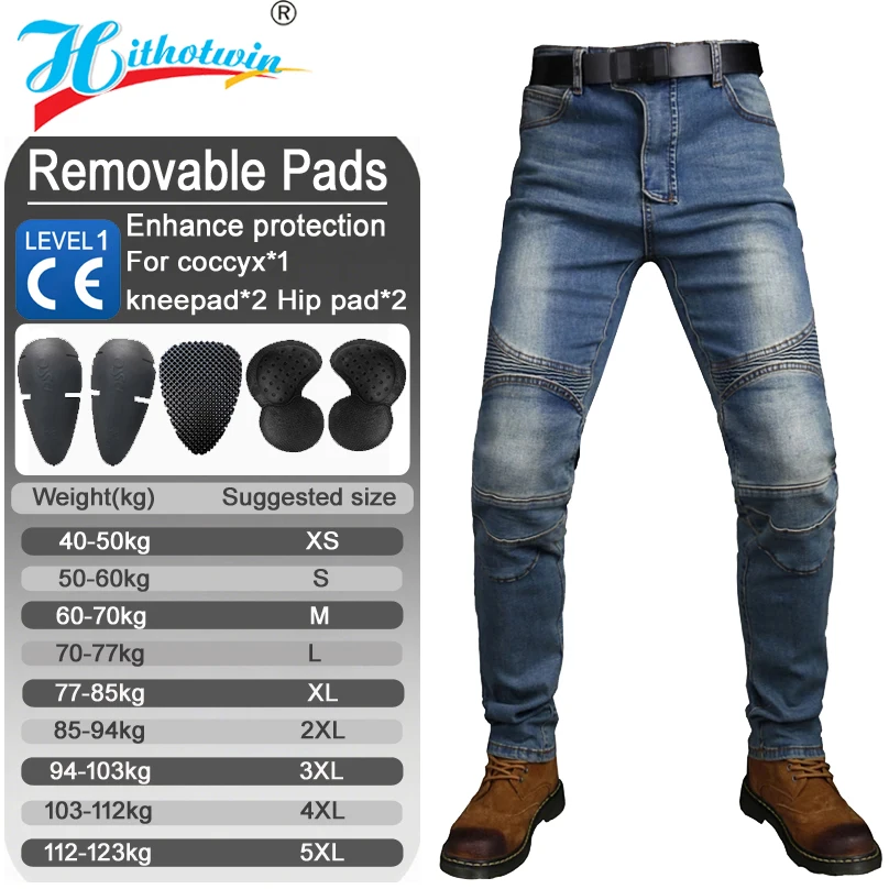 

Motorcycle Riding Jeans with Knee Hip Tailbone Protection Anti Fall Gear for Motocross Motocross Racing Spring