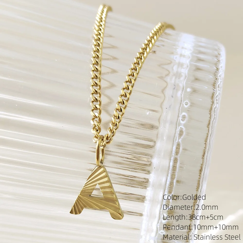 10PCS Stainless Steel Women's Necklace 26 Letter Pendant Golded Cuban Chain Simple and Versatile Gift Jewelry Wholesale