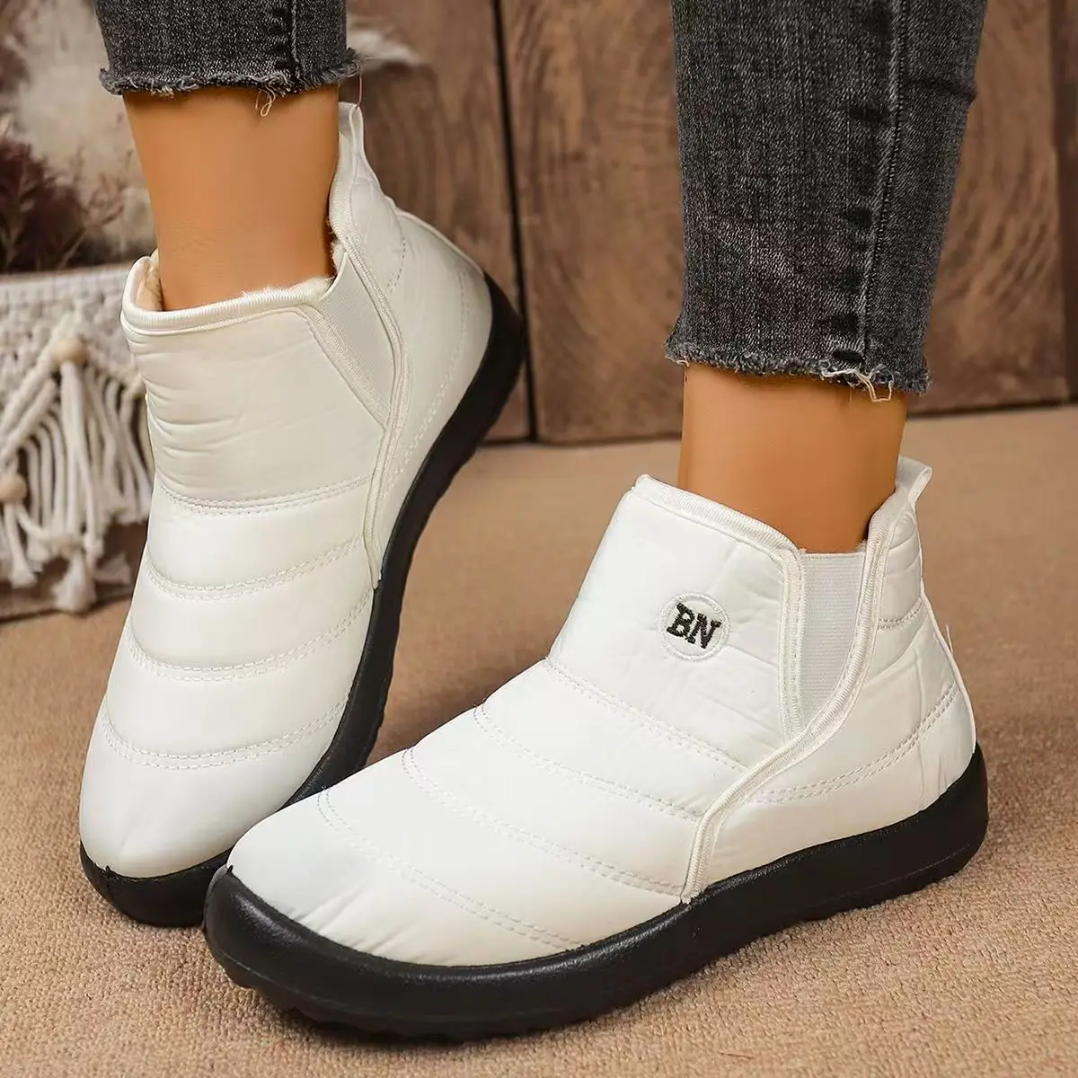 

Women Winter New Waterproof High Top Snow Boots Soft sole Non Slip Round Toe Slip On Plush Keep Warm Lightweight Cotton Shoes
