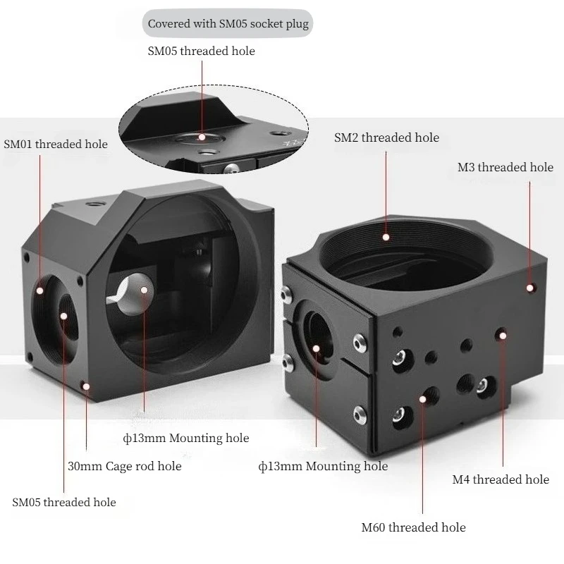 Mirror installation adapter with SM05/SM1/SM2 threaded hole 30mm cage guide rail adapter for two-dimensional mirror system