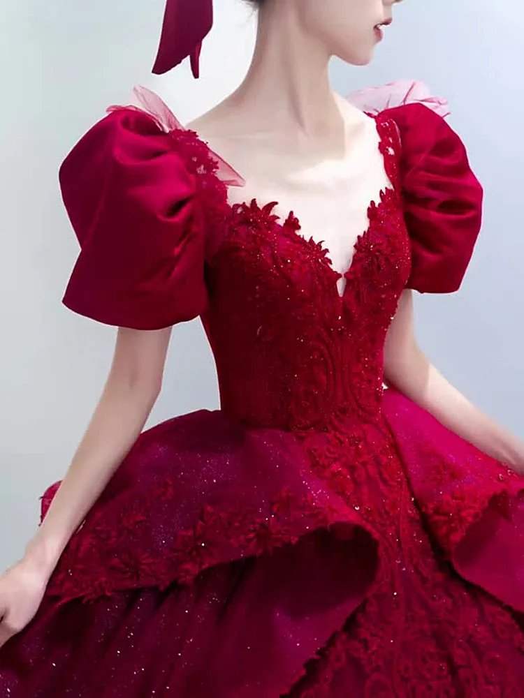 A new red dress with high-quality main fabric high-end custom-made for pregnant women large size and short stature