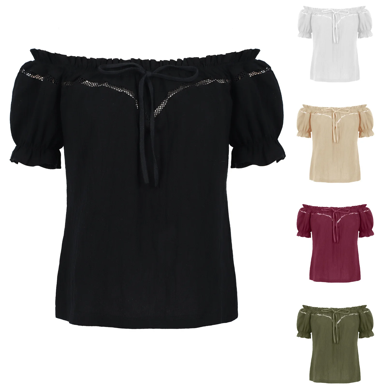 Camisa para mujer pirata medieval renacentista victoriano niñas gótico retro campesino blusa con hombros descubiertos disfraz resistente blanco