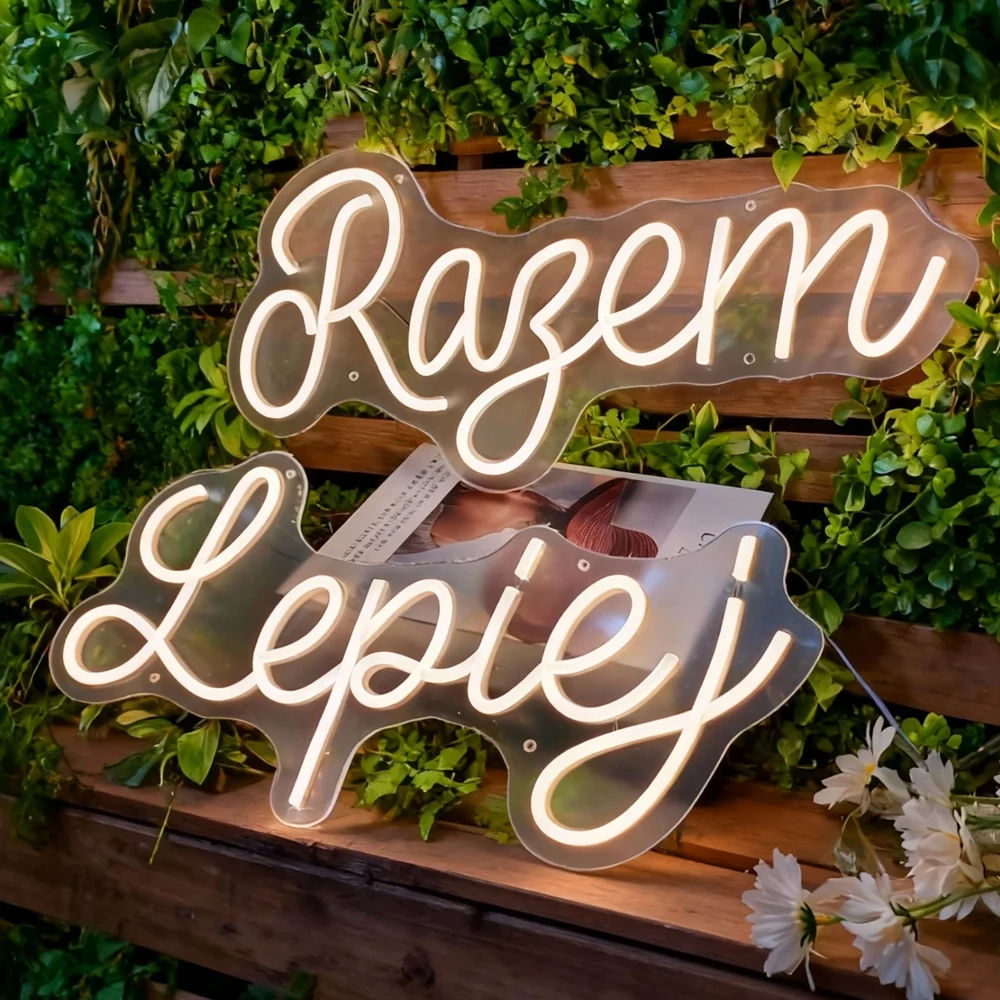 Razem Lepiej Double Neon Set Two 50x20cm Pieces to Arrange Freely Perfect Together Better Love Decor for Home Wedding or Gift