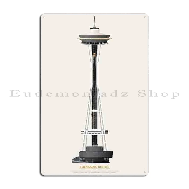 The Space Needle Seattle Architectural Illustration Metal Plaque Cinema Customize Wall Decor Plaques Designing Tin Sign Poster