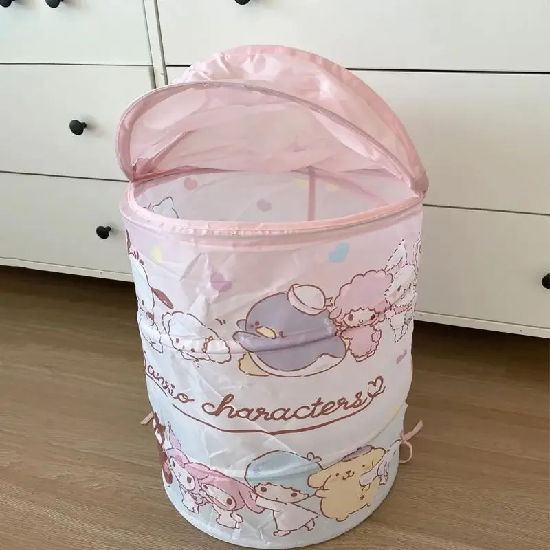 Sanrio Cartoon Anime Laundry Basket with Lid Oxford Cloth Waterproof Large Capacity Pochacco Hello Kitty Toys Storage Bucket