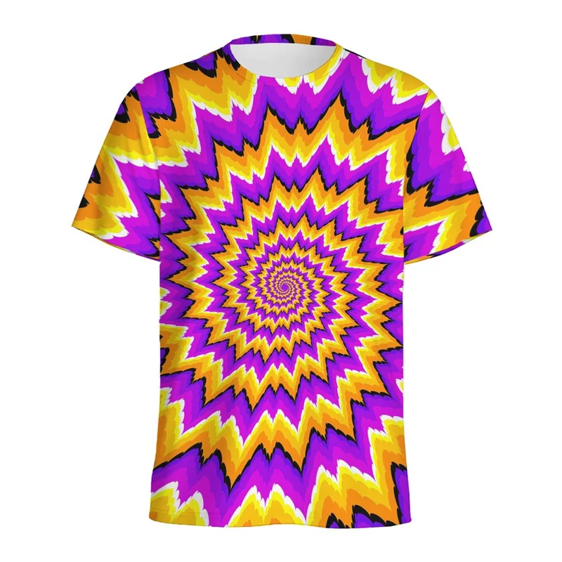 Abstract Dizzy Pattern T-shirt Men Round Neck Short Sleeve Tops 3d Printed Optical Illusion Graphic Tees Women Street T Shirt