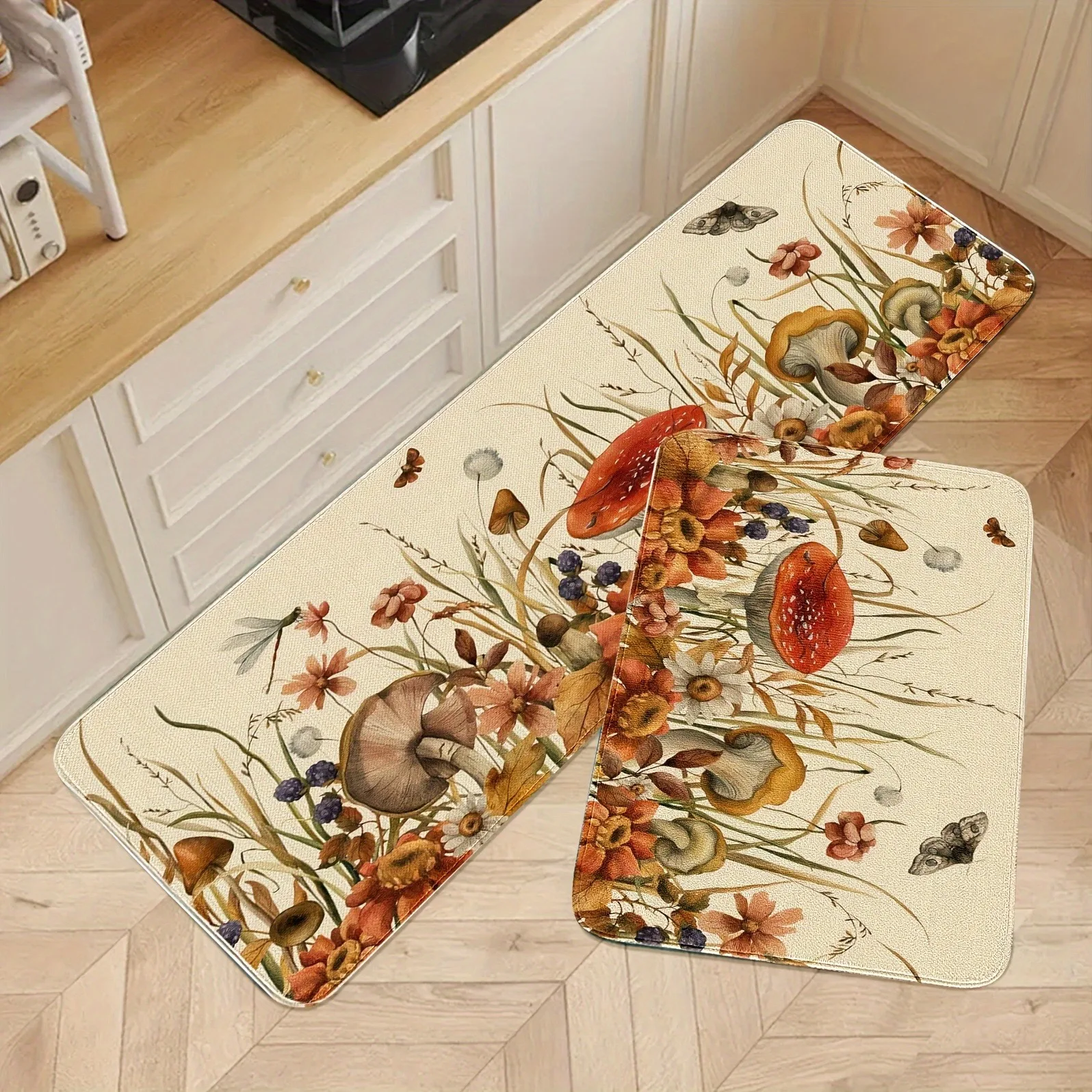 

1PC Wildflower and Mushroom Kitchen Rug Non-Slip Door Mats Pop design Bathroom Rug Bath Mat Carpet for Home Sink Laundry Decor