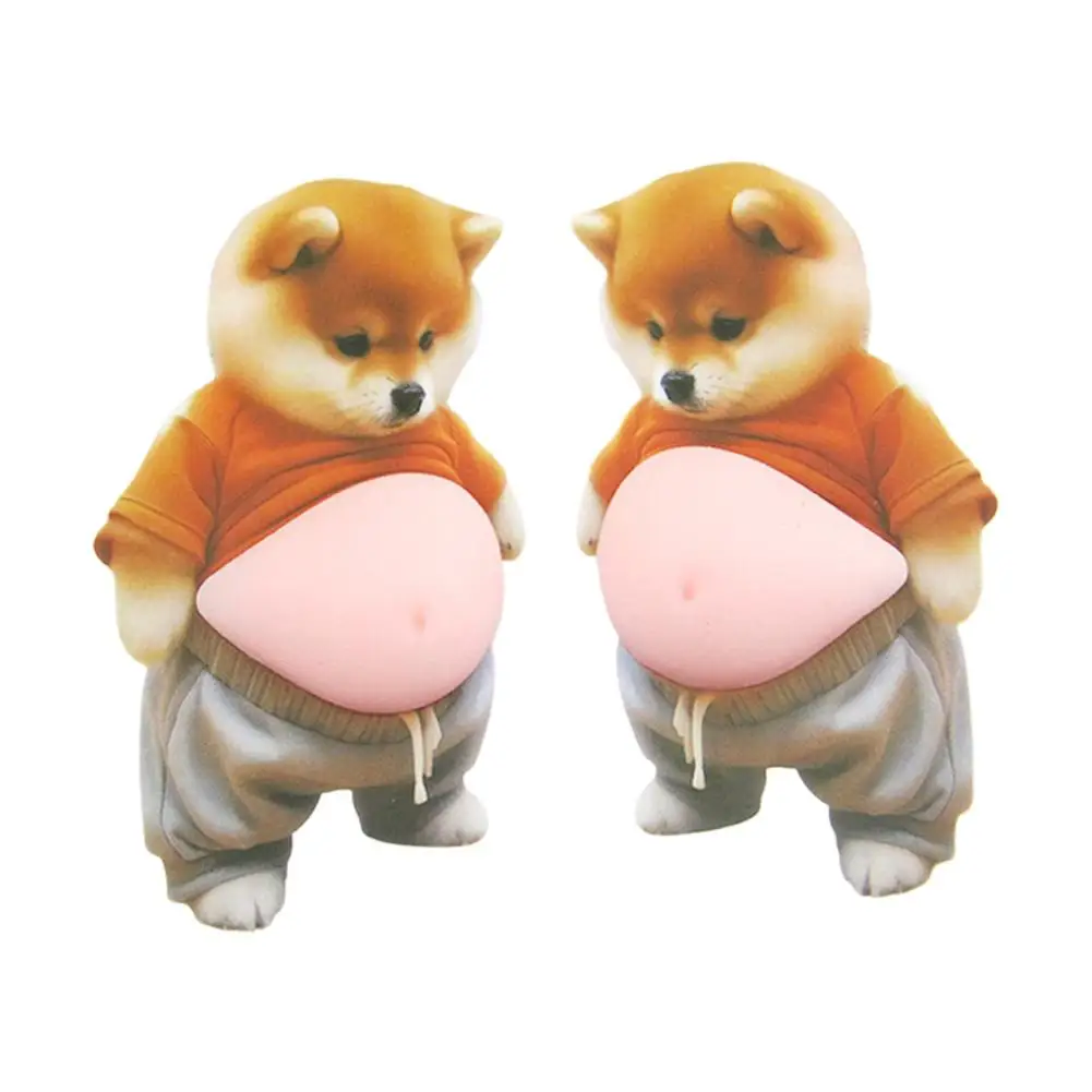

3D Shiba Inu Dog Belly Sticker - Cute Puppy Wearing Orange Outfit With Soft Pink Background Silicone Self-adhesive