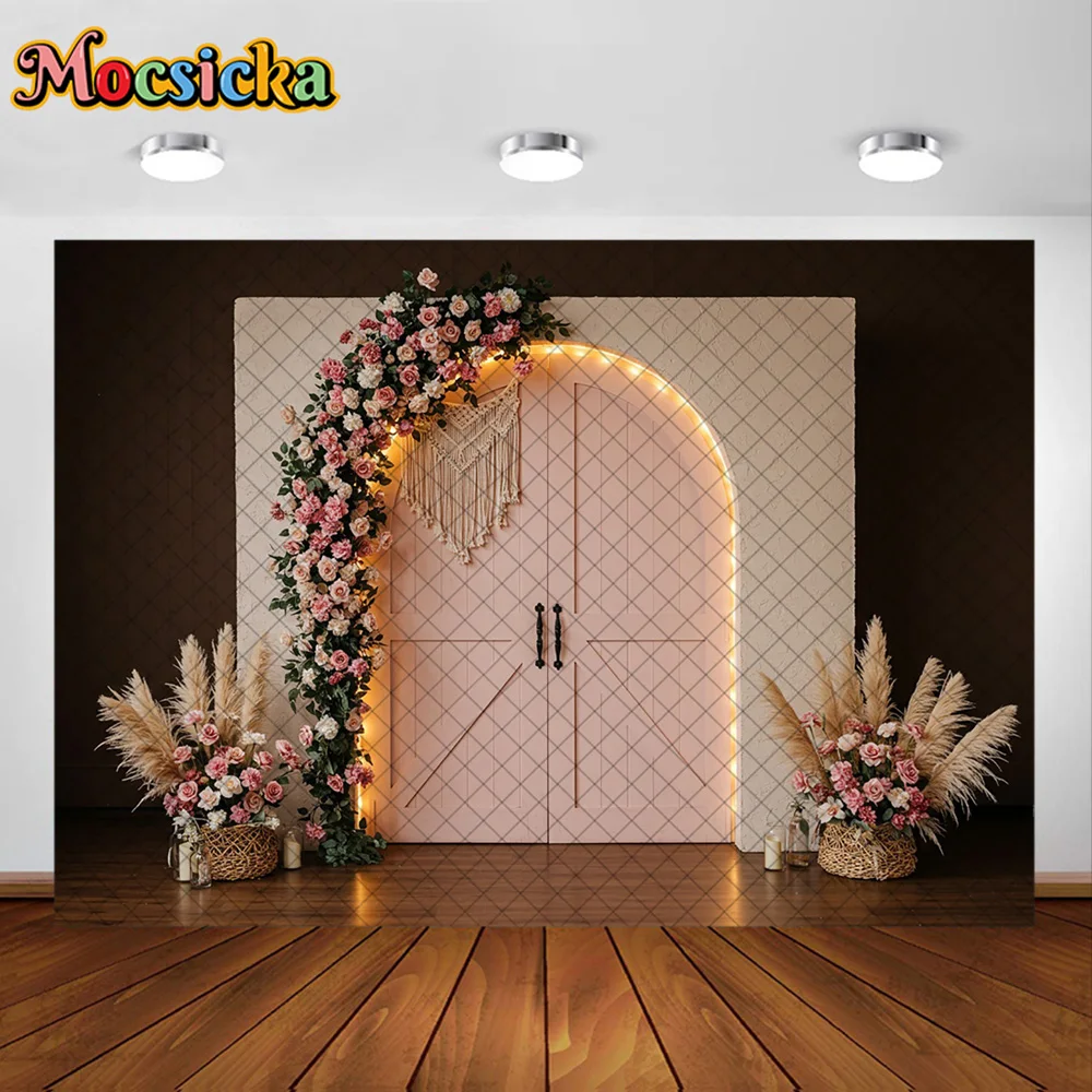 Mocsicka photographie fond Boho Floral arc portes fenêtres décoration toile de fond nouveau-né adulte femmes enceintes Portrait Studio